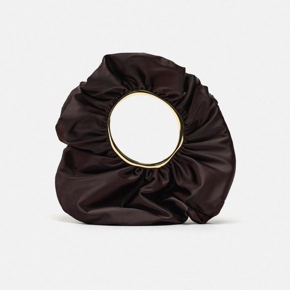 Zara Handbags - ZARA EGGPLANT SATIN EFFECT BUCKET CLUTCH BAG